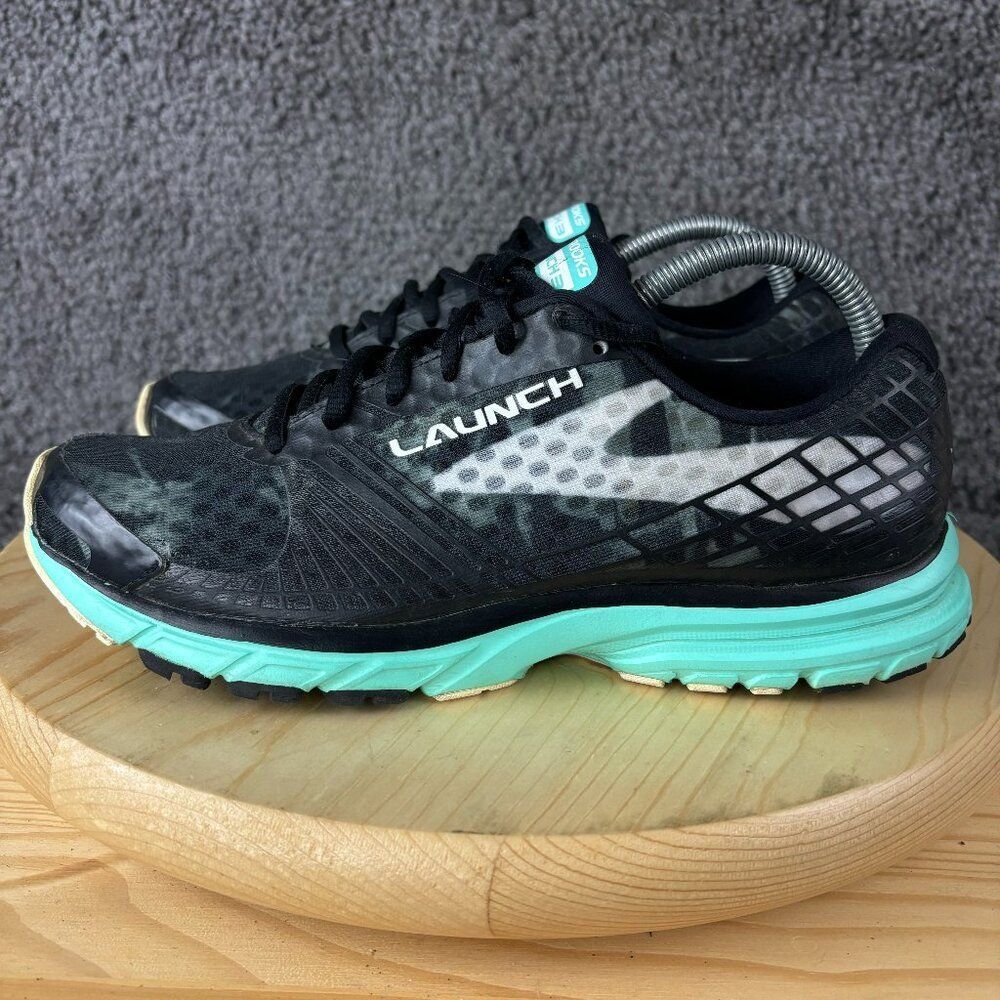Brooks Launch 3 Running Shoe Womens 9 Black Mint Green Gym Training Sneaker